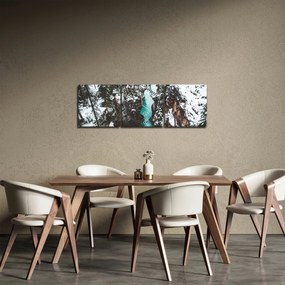 Obraz - horská rieka v zime (s hodinami) (90x30 cm)