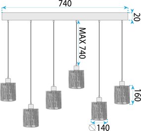 Toolight Toolight, stropné svietidlo 6xE27, APP1822-6CP, čierna-hnedá, OSW-09314