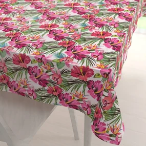 Biante Bavlnený obdĺžnikový obrus Sandra SA-555 Ružovo-červené havajské kvety na bielom 140x220 cm