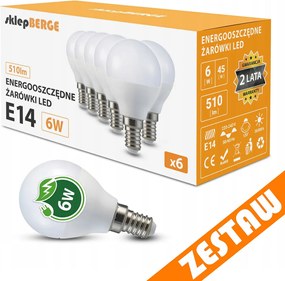 BERGE Sada 6 LED žiaroviek E14 7W G45 600lm Farba - neutrálna biela