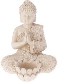 Záhradná dekorácia Budha na čajovú sviečku, 14 x 19 x 13 cm, krémová