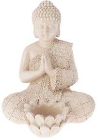 Záhradná dekorácia Budha na čajovú sviečku, 14 x 19 x 13 cm, krémová
