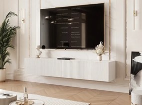 TV skrinka DOROTHY závesná 200cm biela drážkovaná