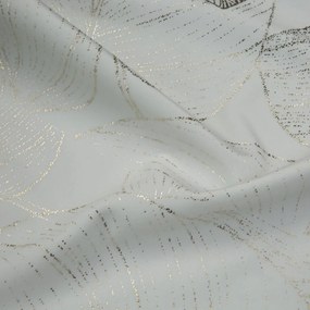Zamatový stredový obrus s lesklou potlačou listov bielej farby