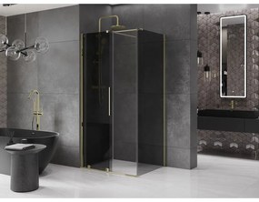 Mexen Velar, sprchový kút s posuvnými dverami 130 x 90 cm, 8mm šedé sklo, zlatá lesklá, 871-130-090-41-50