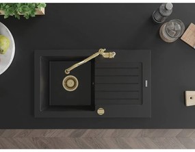 Mexen Pablo, granitový drez 752x436x161 mm, 1-komorový a drezová batéria Carla, čierna, 6510-77-670700-50