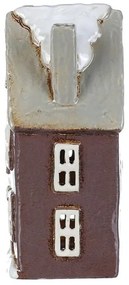 Vianočná dekorácia Zimný domček s komínom, keramika, tm. fialová