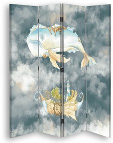 Gario Paraván Lietajúca veľryba a loď počas noci Rozmery: 145 x 170 cm, Prevedenie: Otočný paraván 360°
