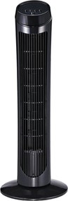 HOMCOM Stojanový ventilátor 45 W, tichý vežový ventilátor, 3 úrovne ventilácie, 70° oscilácia, ABS, čierny, Ø27 x H75 cm | Aosom