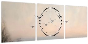Obraz - Hejno vtákov (s hodinami) (90x30 cm)