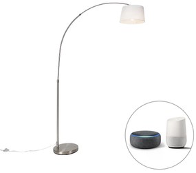 Inteligentná oblúková lampa oceľ s bielym textilným tienidlom vrátane WiFi A60 - Arc Basic