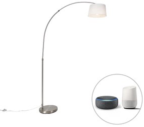 Inteligentná oceľová oblúková lampa s bielym látkovým tienidlom vrátane Wifi A60 - Arc Basic