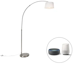 Inteligentná oblúková lampa oceľ s bielym textilným tienidlom vrátane WiFi A60 - Arc Basic