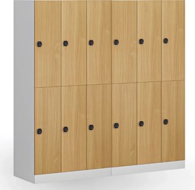 Šatníková skrinka S1 s úložnými boxmi, 6 boxov, 1850 x 900 x 500 mm, kódový zámok, laminované dvere, orech