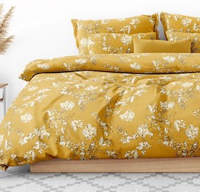 Goldea luxusné obliečky z bavlneného saténu - ľalie na horčicovom 140 x 200 a 70 x 90 cm
