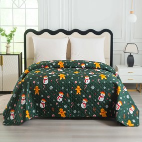 Prehoz na posteľ SNOWMAN AND GINGERBREAD, zelený Rozmer: 170 x 210 cm