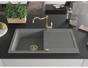 Mexen Leo, granitový drez 900x500x190 mm, 1-komorový a drezová batéria Carla, šedá, 6501-71-670700-50