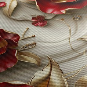 Obraz - 3D Červeno-zlaté kvety (90x60 cm)