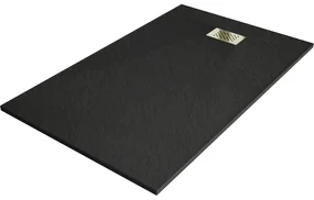 Mexen Hugo, obdĺžniková sprchová vanička SMC 140 x 90 cm, čierna, zlatá krytka, 42709014-G