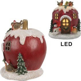 Vianočné dekorácie svietiaci domček jablko s vtáčikmi - 12*11*13 cm