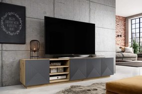 TV stolík Asha 200 cm s otvorenou policou - artisan / rivier stone mat