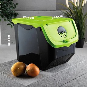 Orion Skladovací čierny box na cibuľu a zemiaky,zelené veko (12l)