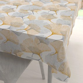 Biante Bavlnený obdĺžnikový obrus Sandra SA-745 Sivo-horčicové ginkgo listy na bielom 120x140 cm