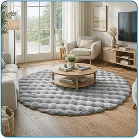 Okrúhly Bublinový koberec Rabbit Buble 120 cm strieborný plyšový