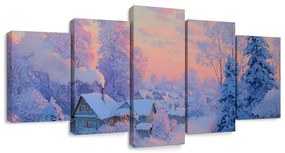 5-dielny obraz zimná rozprávka v horskej dedine