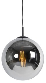 Závesné svietidlo v štýle Art Deco čierne s dymovým sklom 30 cm - Pallon