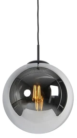 Závesné svietidlo v štýle Art Deco čierne s dymovým sklom 30 cm - Pallon