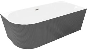 Mexen Silo, rohová voľne stojaca ryhovaná vaňa, pravá, 170 x 80 cm, biela-šedá, oceľový prepad, 52891708062P-97