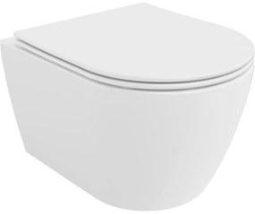 Mexen Carmen, závesná WC misa 490x365x340 mm, Rimless Tornádo + WC sedadlo z duroplastu, biela lesklá, 30880400T