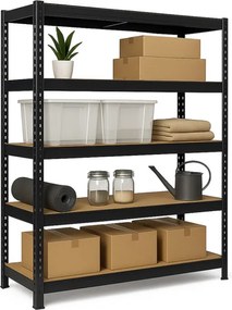 Regál 216x120x50 cm profesionálny 5-policový, nosnosť 1500 kg - čierny