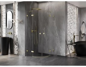 Mexen Lunar, polkruhový výklopný sprchový kút 80 x 80 cm, 8mm číre sklo, zlatý profil, 833-080L-080P-50-00