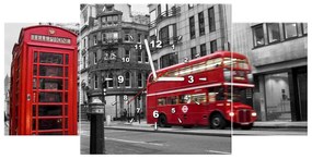Gario Obraz s hodinami Telefónna búdka v Londýne UK - 3 dielny Rozmery: 30 x 90 cm