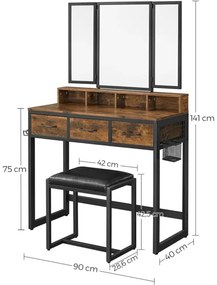 Toaletný stolík s 3-dielnym skladacím zrkadlom RVT004B01