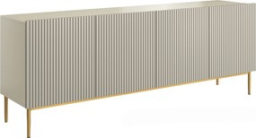 Štvordverová komoda Nicole 200 cm s ryhovaným čelom - kašmír / zlaté nožičky