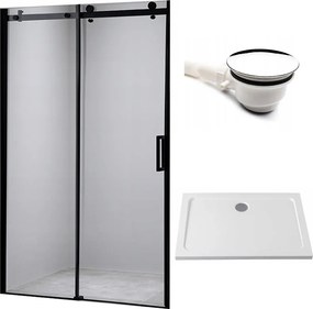 BPS-koupelny Posuvné sprchové dvere HYD-PD03B 100 čierne/transparent pre inštaláciu do niky + vanička HYD-OSV-ST03A 100x80 biela