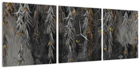 Obraz - Vŕbové vetvičky v čiernom pozadí (s hodinami) (90x30 cm)