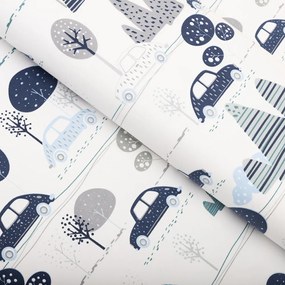 Biante Detská bavlnená obliečka na vankúš s lemom Sandra SA-685 Modré autá medzi stromami na bielom 35 x 45 cm