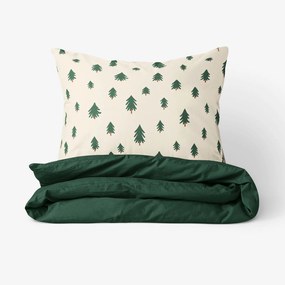 Goldea bavlnené posteľné obliečky duo - stromčeky na režnom s tmavo zelenou 240 x 220 a 2ks 70 x 90 cm