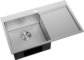 Mexen Exar, 1-komorový nerezový drez s odkvapkávačom, ľavý, 780 x 480 mm, brúsena oceľ, vzor voština, 6433781010L-01HC