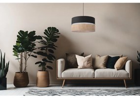 Závesné svietidlo Rattan, 1x ratanové/čierne textilné tienidlo, (fi 45cm)