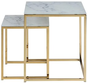 Actona Set príručných stolíkov Alisma (2 ks) - biely mramor / zlatá