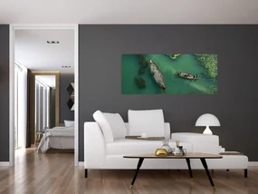 Obraz - Rybári na rieke (120x50 cm)