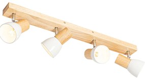 Drevené stropné bodové svietidlo s bielym nastaviteľným 4-svetlovým - Thorin