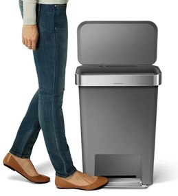 Obdĺžnikový pedálový kôš 45 l, šedý plast/nerez, sivá