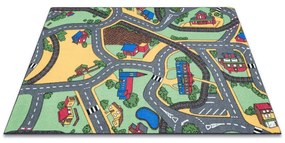 Detský koberec REBEL ROADS Playtime 95 Mesto protišmykový - sivý / zelený