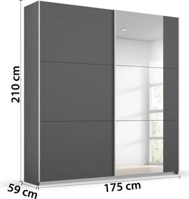 Šatníková skriňa Kronach, 175 cm, šedá/zrkadlo